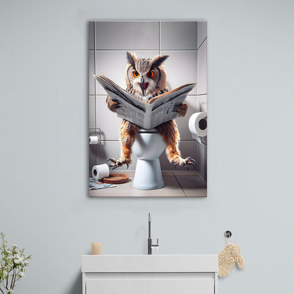 Owl Print Canvas Prints Wall Art, Bathroom art, Funny Bathroom Decor