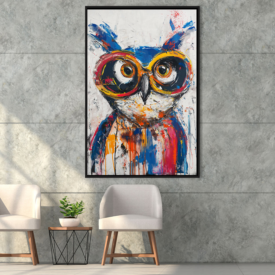 Owl Wearing Sungglasses Painting, Kids Art, Framed Canvas Prints Wall Art Decor, Floarting Frame Painting Canvas Art