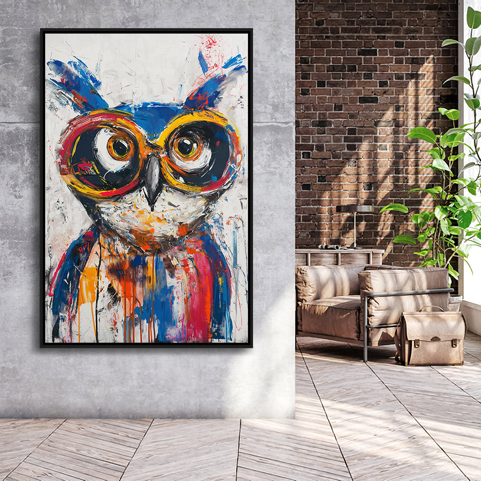 Owl Wearing Sungglasses Painting, Kids Art, Framed Canvas Prints Wall Art Decor, Floarting Frame Painting Canvas Art