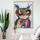 Owl Wearing Sungglasses Painting, Kids Art, Framed Canvas Prints Wall Art Decor, Floarting Frame Painting Canvas Art