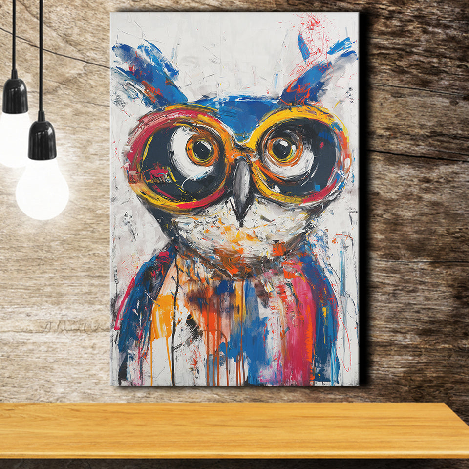 Owl Wearing Sungglasses Painting, Kids Art, Canvas Prints Wall Art Home Decor, Painting Canvas Art