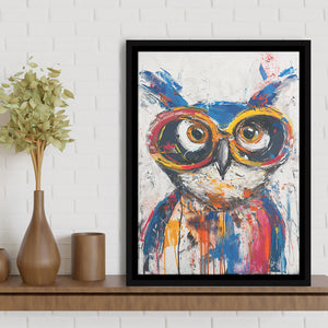 Owl Wearing Sungglasses Painting, Kids Art, Framed Canvas Prints Wall Art Decor, Floarting Frame Painting Canvas Art