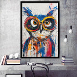 Owl Wearing Sungglasses Painting, Kids Art, Framed Art Prints Wall Decor, Picture Framed Painting