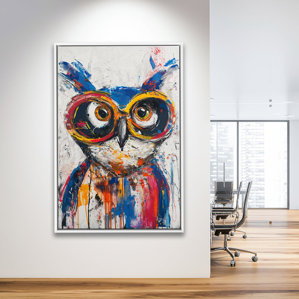 Owl Wearing Sungglasses Painting, Kids Art, Framed Canvas Prints Wall Art Decor, Floarting Frame Painting Canvas Art