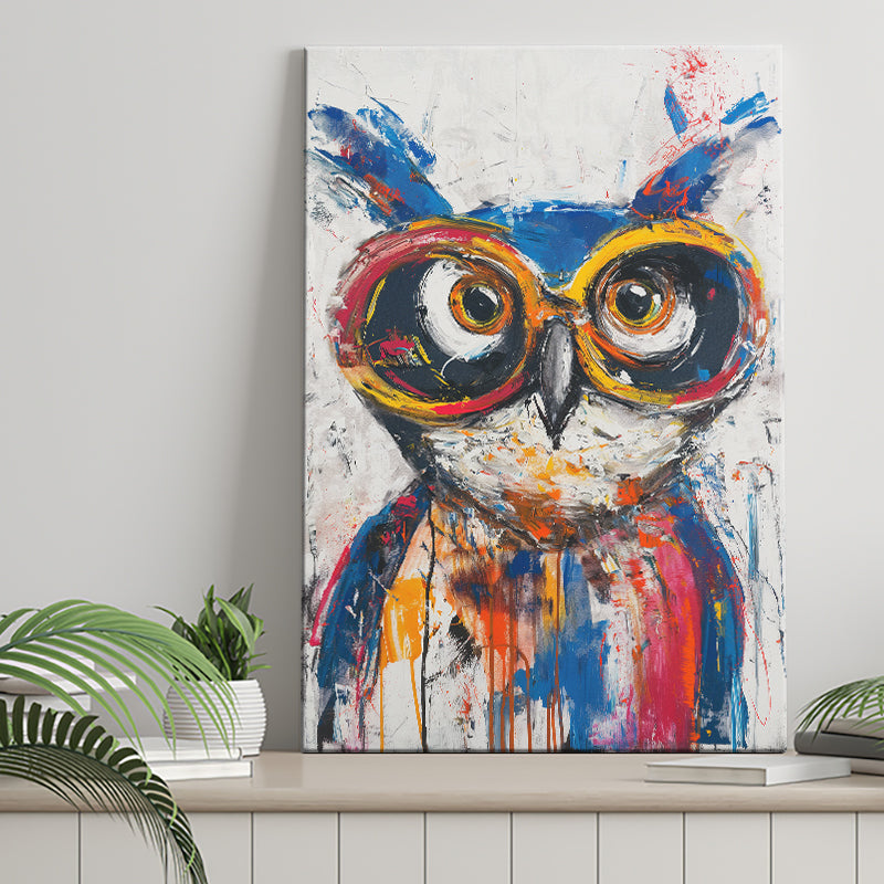 Owl Wearing Sungglasses Painting, Kids Art, Canvas Prints Wall Art Home Decor, Painting Canvas Art