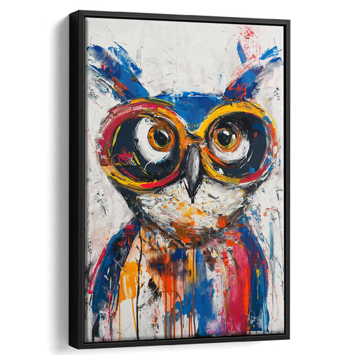 Owl Wearing Sungglasses Painting, Kids Art, Framed Canvas Prints Wall Art Decor, Floarting Frame Painting Canvas Art