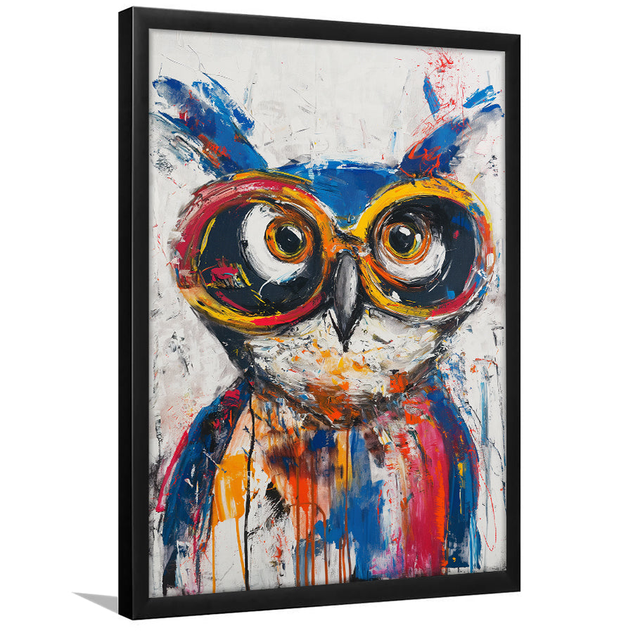 Owl Wearing Sungglasses Painting, Kids Art, Framed Art Prints Wall Decor, Picture Framed Painting
