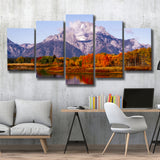 Oxbow Bend Sunrise, Grand Teton National Park, Multi Panel Canvas Print Wall Art Decor, 5 Mixed Panel