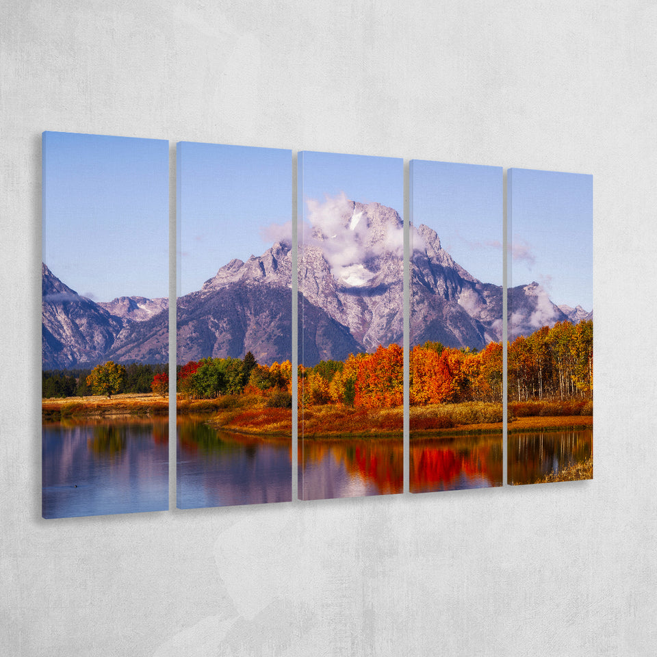 Oxbow Bend Sunrise, Grand Teton National Park, Extra Large Multi 5 Panel Canvas Print Wall Art Decor