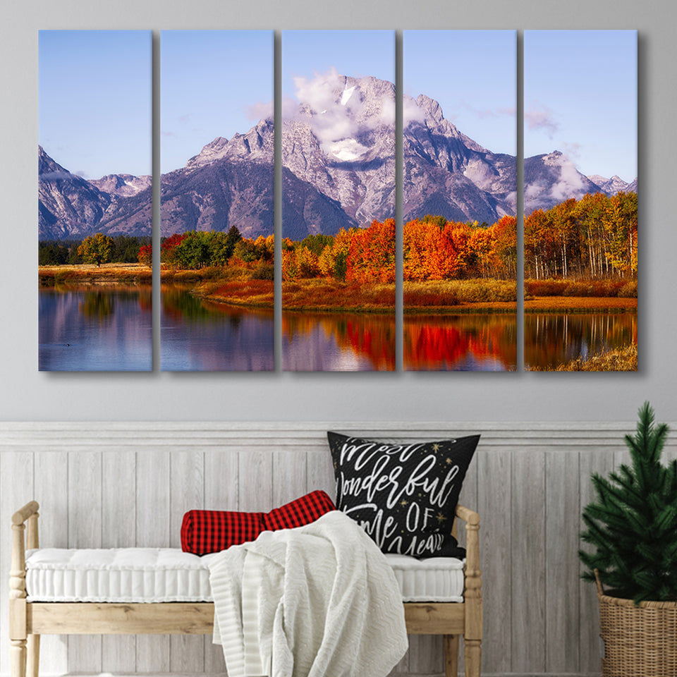 Oxbow Bend Sunrise, Grand Teton National Park, Extra Large Multi 5 Panel Canvas Print Wall Art Decor