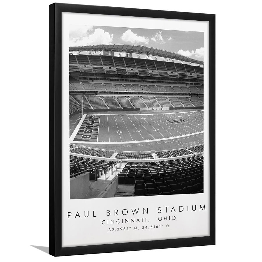 Paul Brown Stadium Cincinnati Bengals, Stadium Print For Football Lovers, Black And White, Framed Art Print Wall Decor