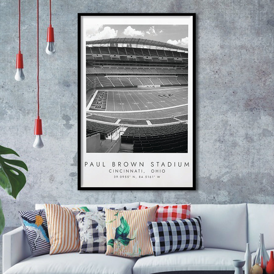 Paul Brown Stadium Cincinnati Bengals, Stadium Print For Football Lovers, Black And White, Framed Art Print Wall Decor
