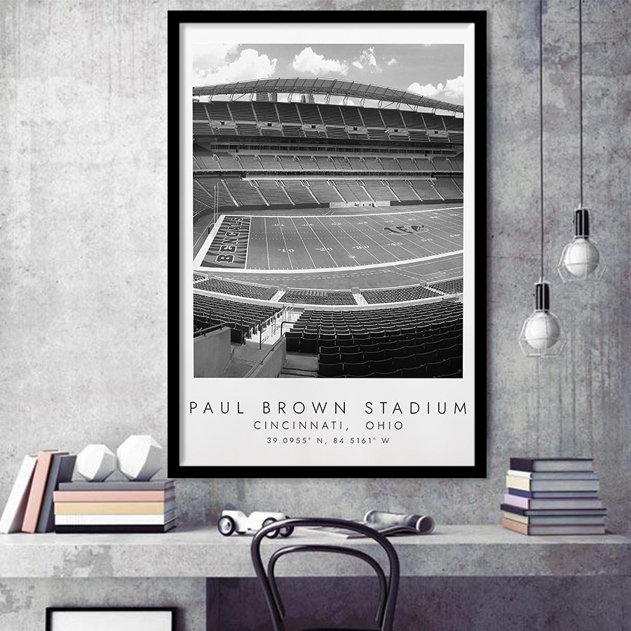 Paul Brown Stadium Cincinnati Bengals, Stadium Print For Football Lovers, Black And White, Framed Art Print Wall Decor