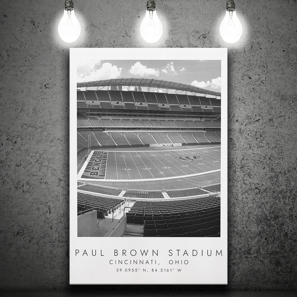 Paul Brown Stadium Cincinnati Bengals, Stadium Print For Football Lovers, Black And White, Canvas Print Wall Art