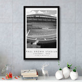 Paul Brown Stadium Cincinnati Bengals, Stadium Wall Art For Football Lovers, B&W, Floating Framed Canvas Print
