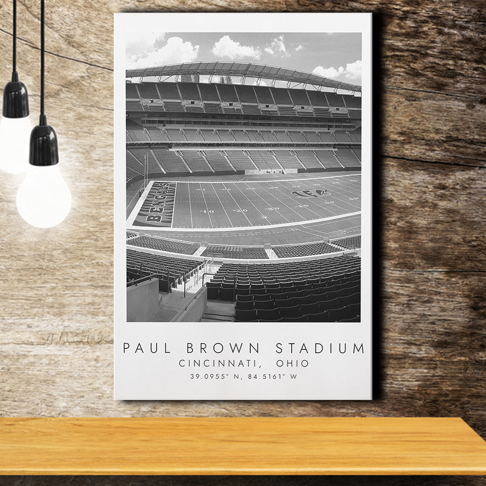 Paul Brown Stadium Cincinnati Bengals, Stadium Print For Football Lovers, Black And White, Canvas Print Wall Art