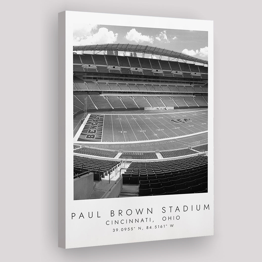 Paul Brown Stadium Cincinnati Bengals, Stadium Print For Football Lovers, Black And White, Canvas Print Wall Art