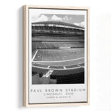 Paul Brown Stadium Cincinnati Bengals, Stadium Wall Art For Football Lovers, B&W, Floating Framed Canvas Print
