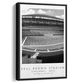 Paul Brown Stadium Cincinnati Bengals, Stadium Wall Art For Football Lovers, B&W, Floating Framed Canvas Print
