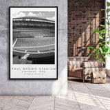 Paul Brown Stadium Cincinnati Bengals, Stadium Wall Art For Football Lovers, B&W, Floating Framed Canvas Print