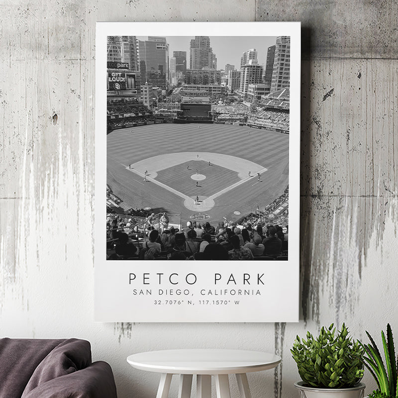 Petco Park San Diego Padres, Stadium Print For Baseball Lovers, Black And White, Canvas Print Wall Art