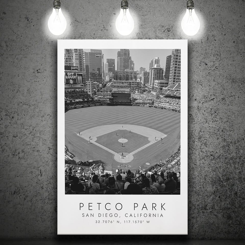 Petco Park San Diego Padres, Stadium Print For Baseball Lovers, Black And White, Canvas Print Wall Art