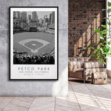 Petco Park San Diego Padres, Stadium Wall Art For Baseball Lovers, B&W, Floating Framed Canvas Print