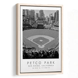 Petco Park San Diego Padres, Stadium Wall Art For Baseball Lovers, B&W, Floating Framed Canvas Print