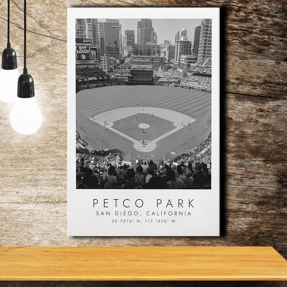 Petco Park San Diego Padres, Stadium Print For Baseball Lovers, Black And White, Canvas Print Wall Art