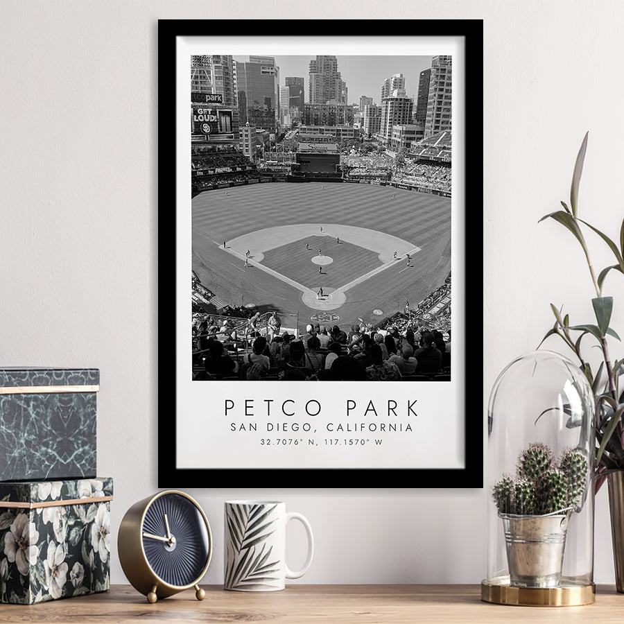 Petco Park San Diego Padres, Stadium Print For Baseball Lovers, Black And White, Framed Art Print Wall Decor
