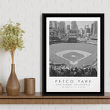 Petco Park San Diego Padres, Stadium Wall Art For Baseball Lovers, B&W, Floating Framed Canvas Print