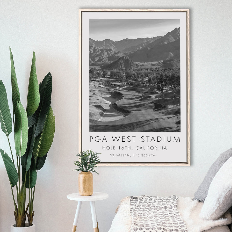 PGA WEST Stadium Course. Hole 16, California, Golf Art Print, Floating Frame, Framed Canvas Print Wall Art