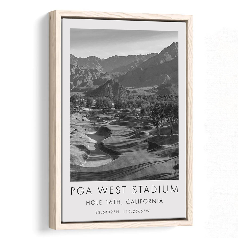 PGA WEST Stadium Course. Hole 16, California, Golf Art Print, Floating Frame, Framed Canvas Print Wall Art