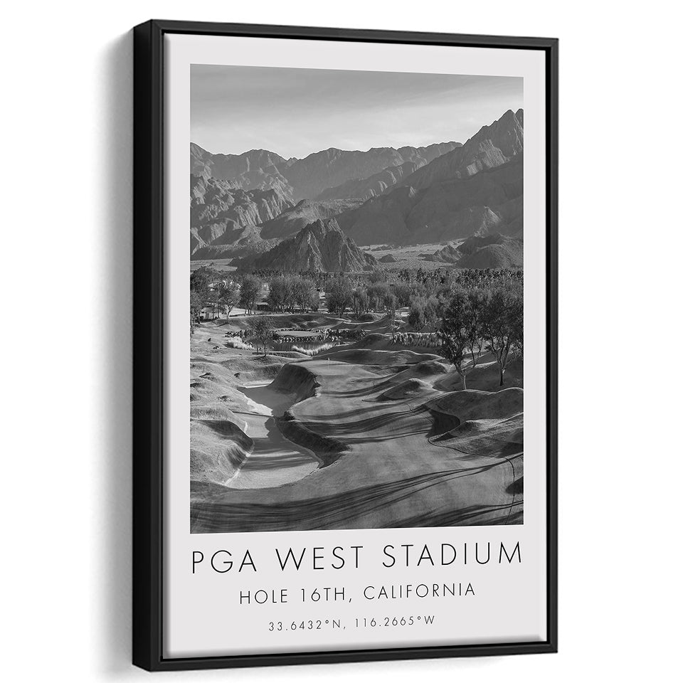 PGA WEST Stadium Course. Hole 16, California, Golf Art Print, Floating Frame, Framed Canvas Print Wall Art