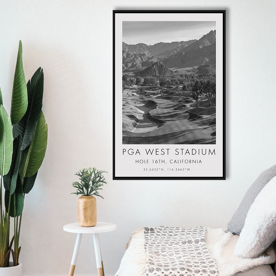 PGA WEST Stadium Course. Hole 16, California, Golf Art Print, Floating Frame, Framed Canvas Print Wall Art