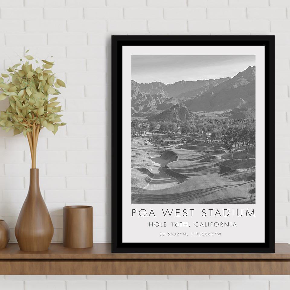 PGA WEST Stadium Course. Hole 16, California, Golf Art Print, Floating Frame, Framed Canvas Print Wall Art