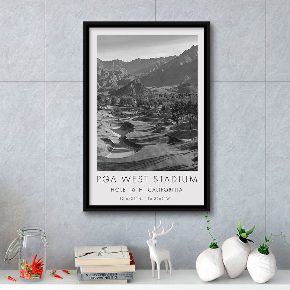 PGA WEST Stadium Course. Hole 16, California, Golf Art Print, Floating Frame, Framed Canvas Print Wall Art