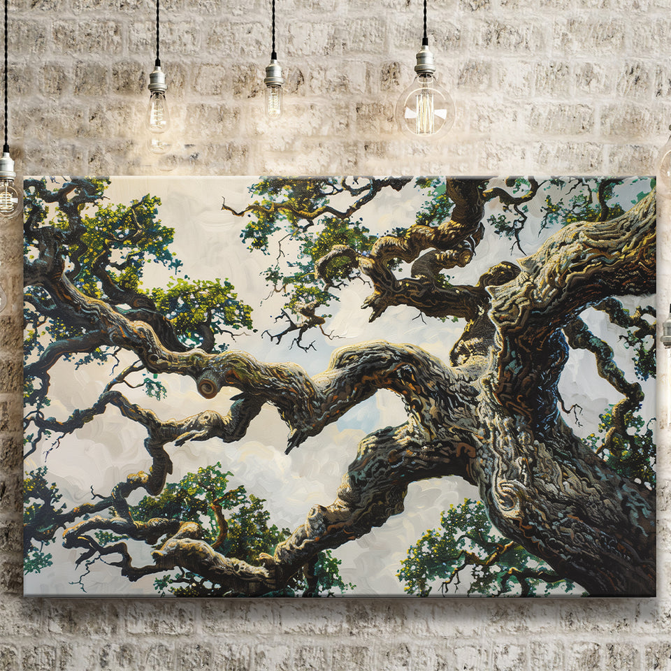 Painting Angle Big Oak Tree Vintage, Canvas Print Wall Art Decor, Landscape Art Print