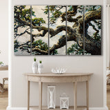 Painting Angle Big Oak Tree Vintage, Extra Large Multi 5 Panel Canvas Print Wall Art Decor