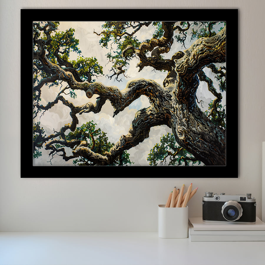 Painting Angle Big Oak Tree Vintage, Framed Art Print Wall Decor, Framed Picture