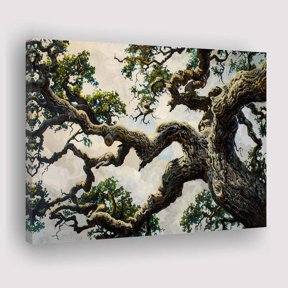 Painting Angle Big Oak Tree Vintage, Canvas Print Wall Art Decor, Landscape Art Print