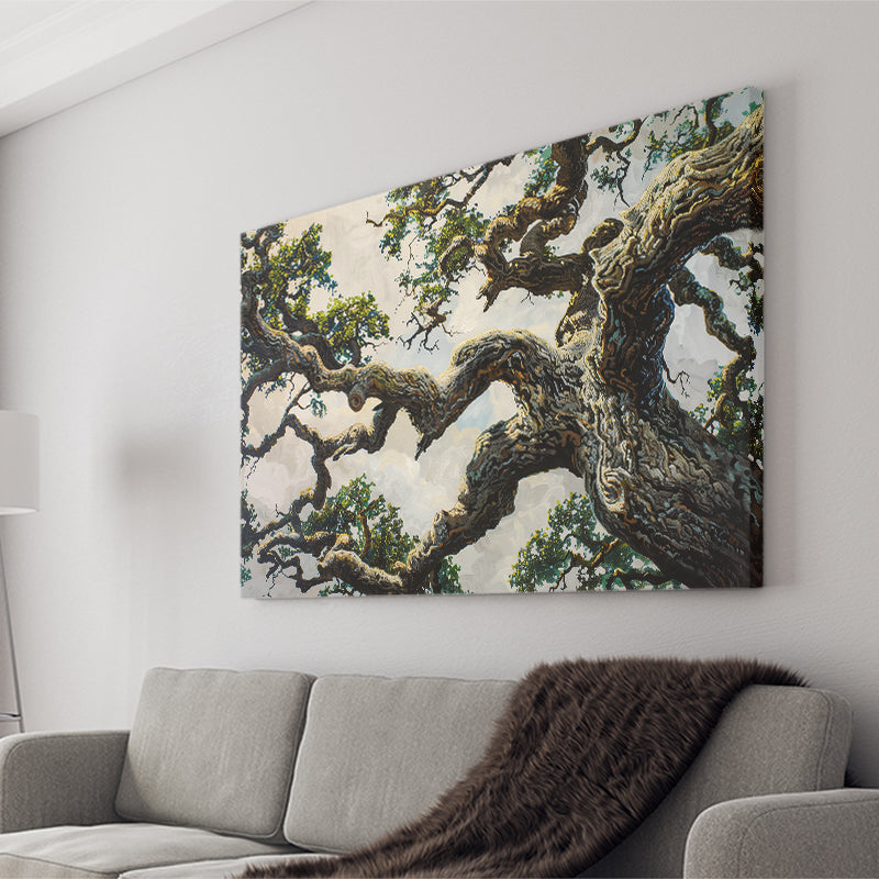 Painting Angle Big Oak Tree Vintage, Canvas Print Wall Art Decor, Landscape Art Print