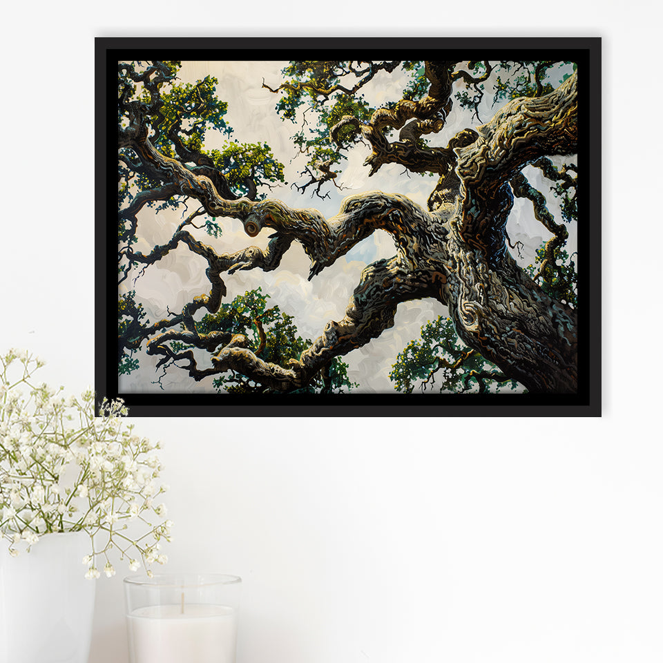 Painting Angle Big Oak Tree Vintage, Framed Canvas Print Wall Art Decor,Floating Frame