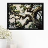 Painting Angle Big Oak Tree Vintage, Framed Canvas Print Wall Art Decor,Floating Frame