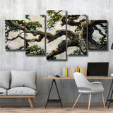 Painting Angle Big Oak Tree Vintage, Multi Panel Canvas Print Wall Art Decor, 5 Mixed Panel