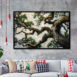 Painting Angle Big Oak Tree Vintage, Framed Art Print Wall Decor, Framed Picture