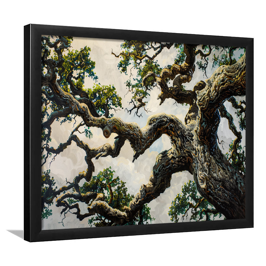 Painting Angle Big Oak Tree Vintage, Framed Art Print Wall Decor, Framed Picture