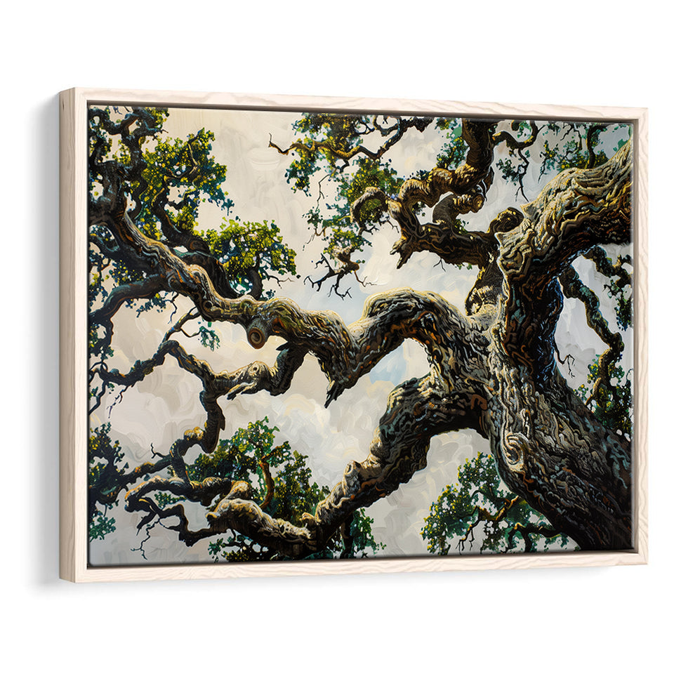 Painting Angle Big Oak Tree Vintage, Framed Canvas Print Wall Art Decor,Floating Frame