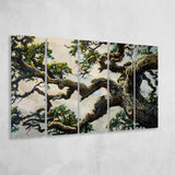 Painting Angle Big Oak Tree Vintage, Extra Large Multi 5 Panel Canvas Print Wall Art Decor