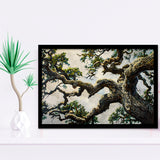 Painting Angle Big Oak Tree Vintage, Framed Art Print Wall Decor, Framed Picture